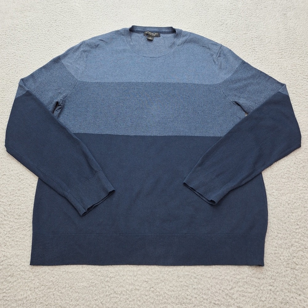 Banana Republic Sweater Mens Large Blue Silk Cotton Cashmere‎ Herringbone